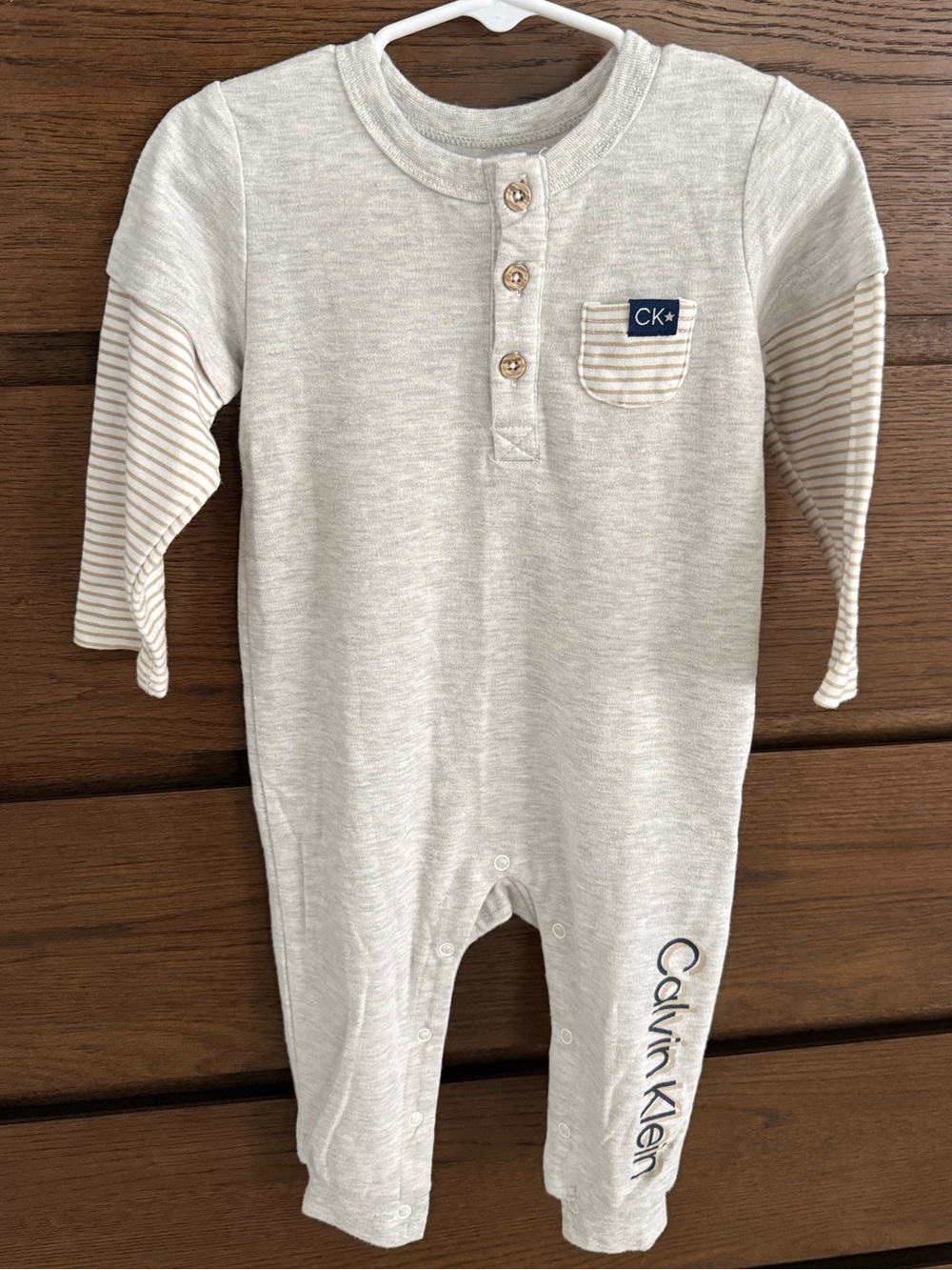 Calvin Klein Cream One-Piece with Tan Striped Sleeves
